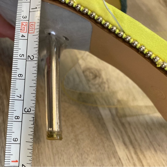 Fashion Nova Neon Yellow Green Heels Silver Studs Clear Adjustable Straps 8.5 - Picture 15 of 15